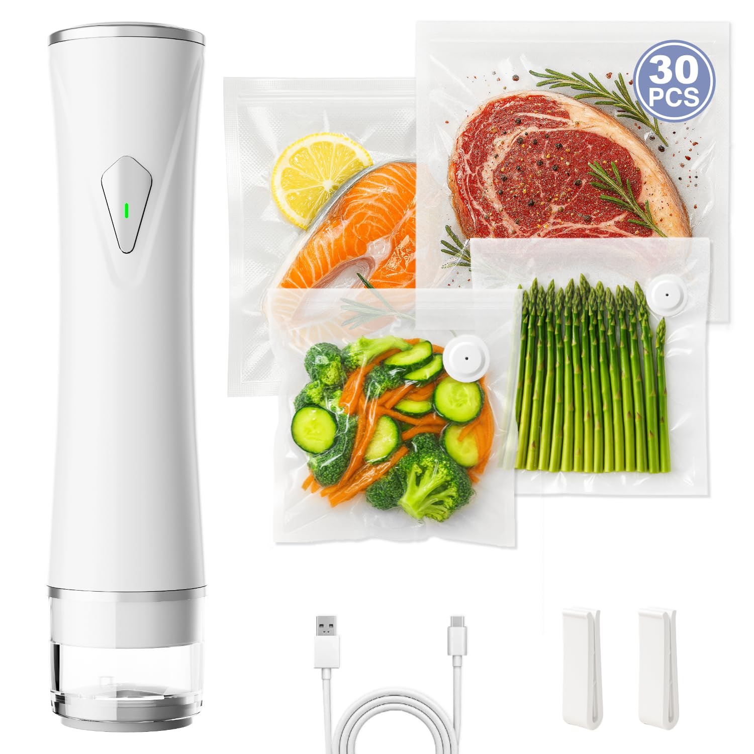 Photo 1 of ***FOR PARTS ONLY / NON-FUCNTIONAL *** Compact Vacuum Sealer for Food, Handheld Saver Vacuum Sealer Machine with 30 Reusable Bags for Preservation & Fresh White