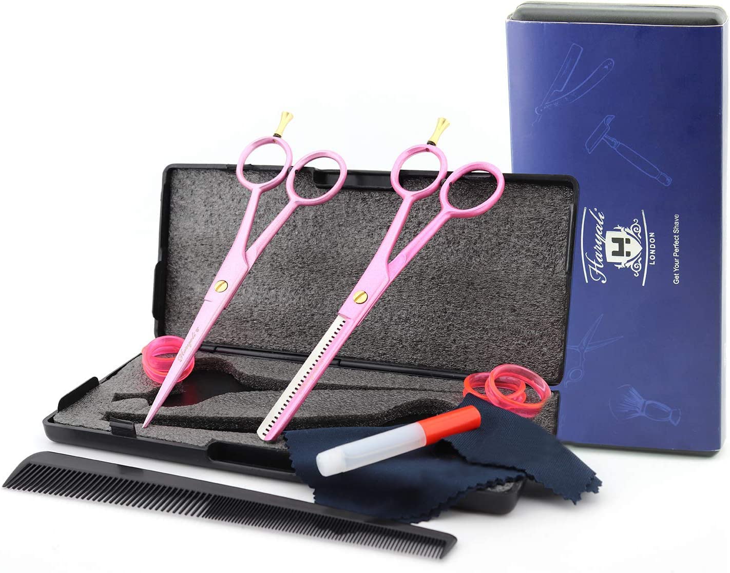 Professional Pink Hairdresser 6.0 Inch Hairdressing Barber Scissors Set Hair Cutting Shears with Fixed Screw for Men and Women