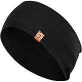 menique Women&rsquo;s 100% Merino Headband Non-Slip Workout Sweatband Black | Stretchy moisture-wicking wide hairband, breathable and soft for running hiking gym yoga sports nurses and everyday fashion