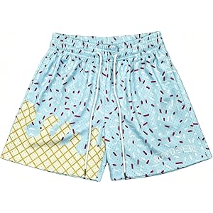 Rccdsew Boys Ice Cream Mesh Athletic Shorts Blue Lightweight Breathable Gym Baseball Workout Summer Shorts with Pockets