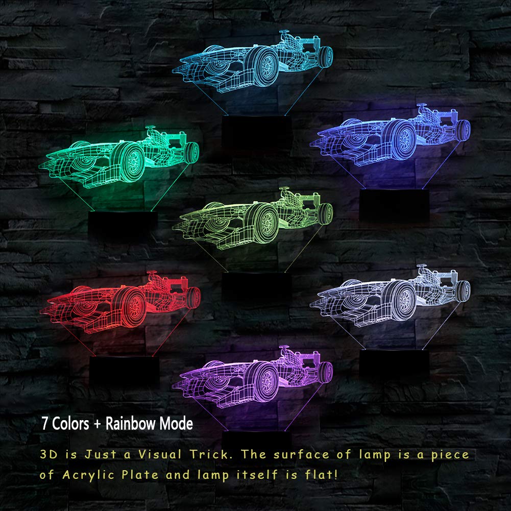 Car Visual 3D Night Lights for Kids Bedroom Desk Table Decoration,7 Colors Changing LED Illusion Lamp，Creative Festival Birthday Children Gift