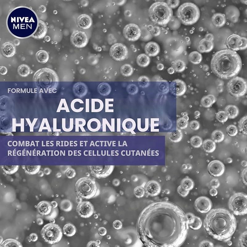 MEN Gel hydratant anti-âge à l'acide hyaluronique pour le visage (50 ml) - Réduit même les rides profondes - Soin du visage à absorption rapide avec de l'acide hyaluronique
