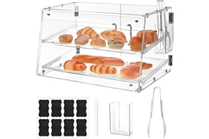 Jinei 2 Tier Tray Acrylic Display Case Bakery Pastry Display Case with Front Rear Door Retail Display Counter Cases Clear Display Case with Serving Tong for Bread, Donut, Cookie (20.7" X 13.1" X 12")