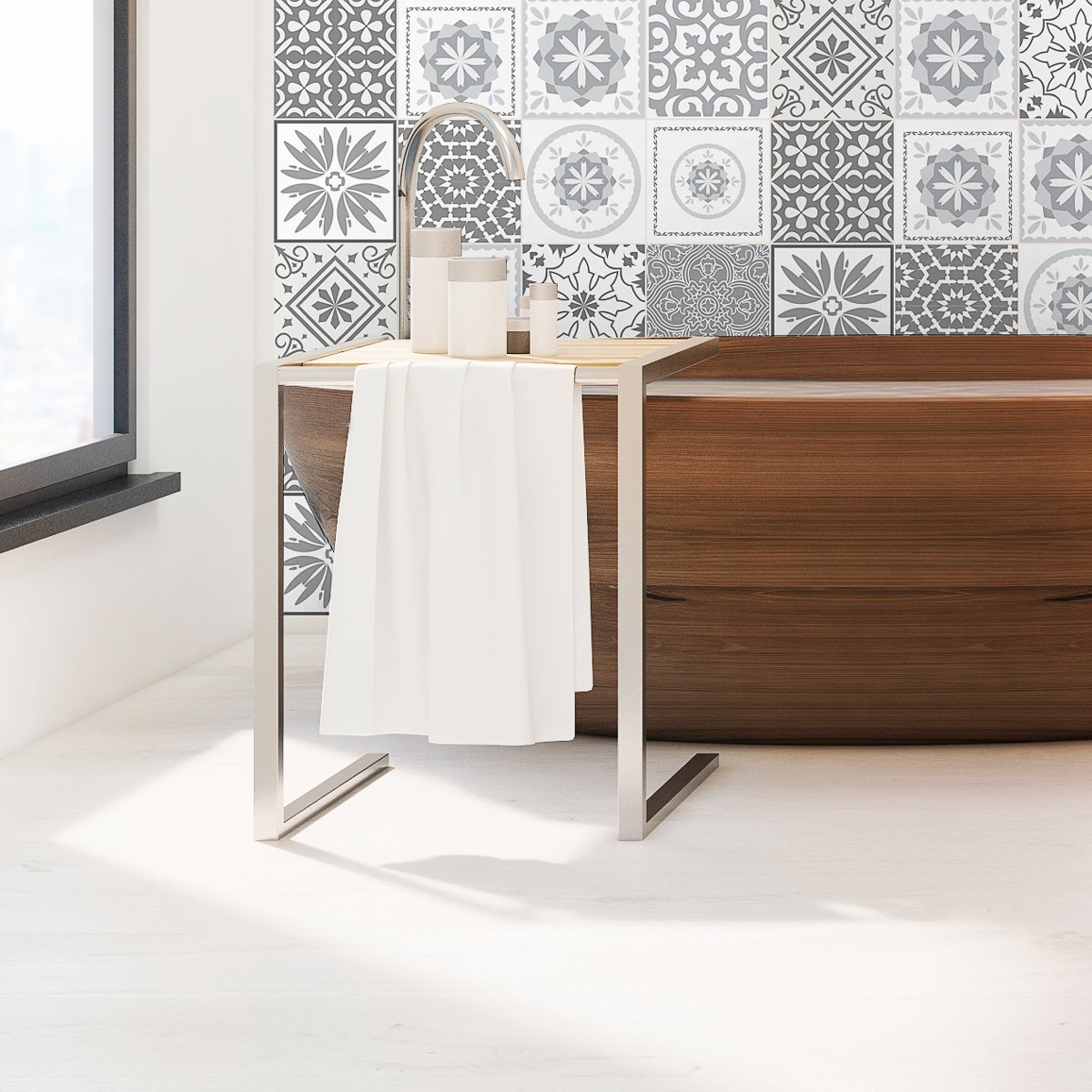 Ambiance Sticker Self-Adhesive Decorative Wall Decal Cement Tile for Bathroom and Kitchen Nuances de Gris Cordoba - Pack of 9 Stickers of 10 x 10 cm