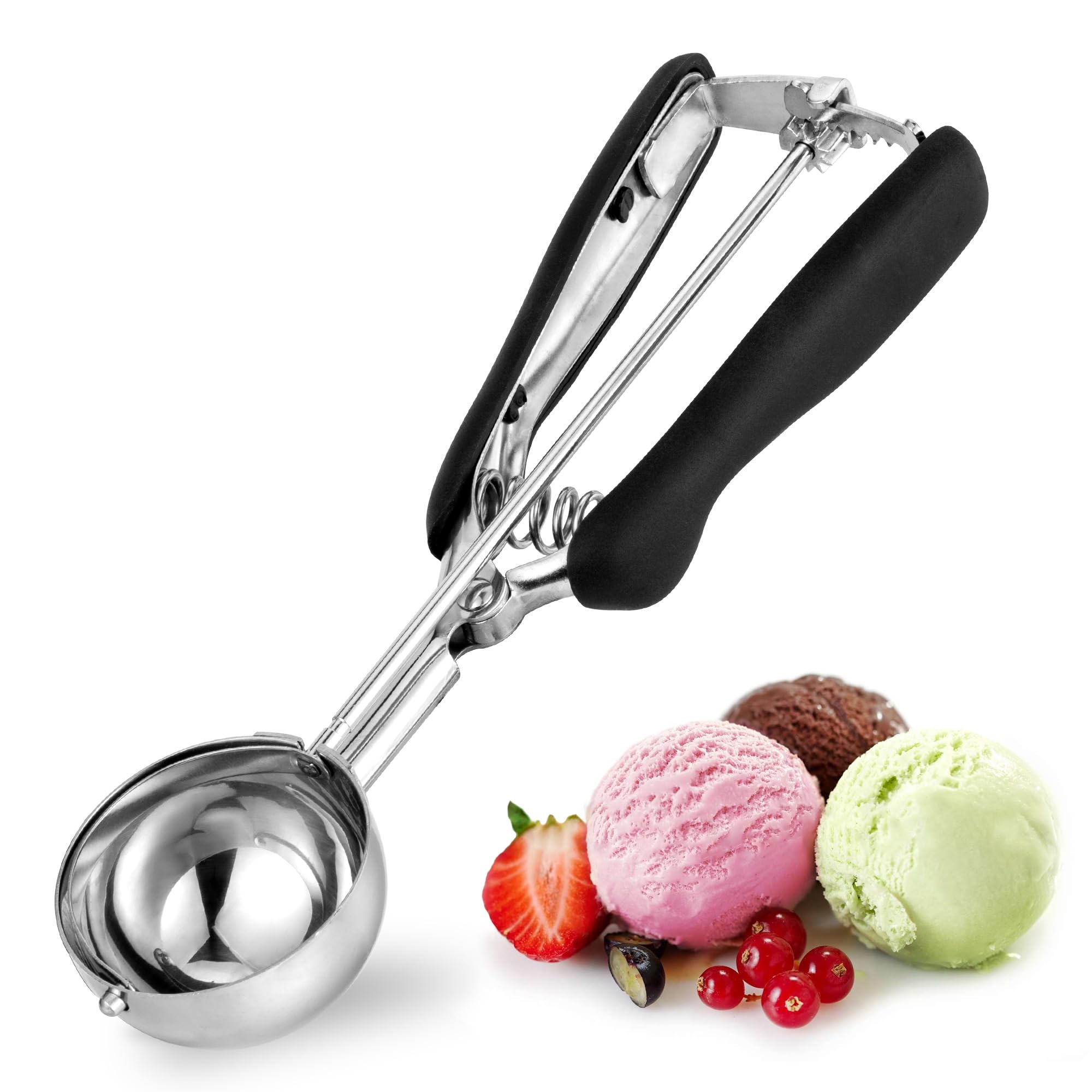 Photo 1 of Cookie Scoop 3 Tbsp, TJ POP Professional Stainless Steel Ice Cream Scoop 50 mm, Good Soft Grips, Quick Trigger Release, 45 ml