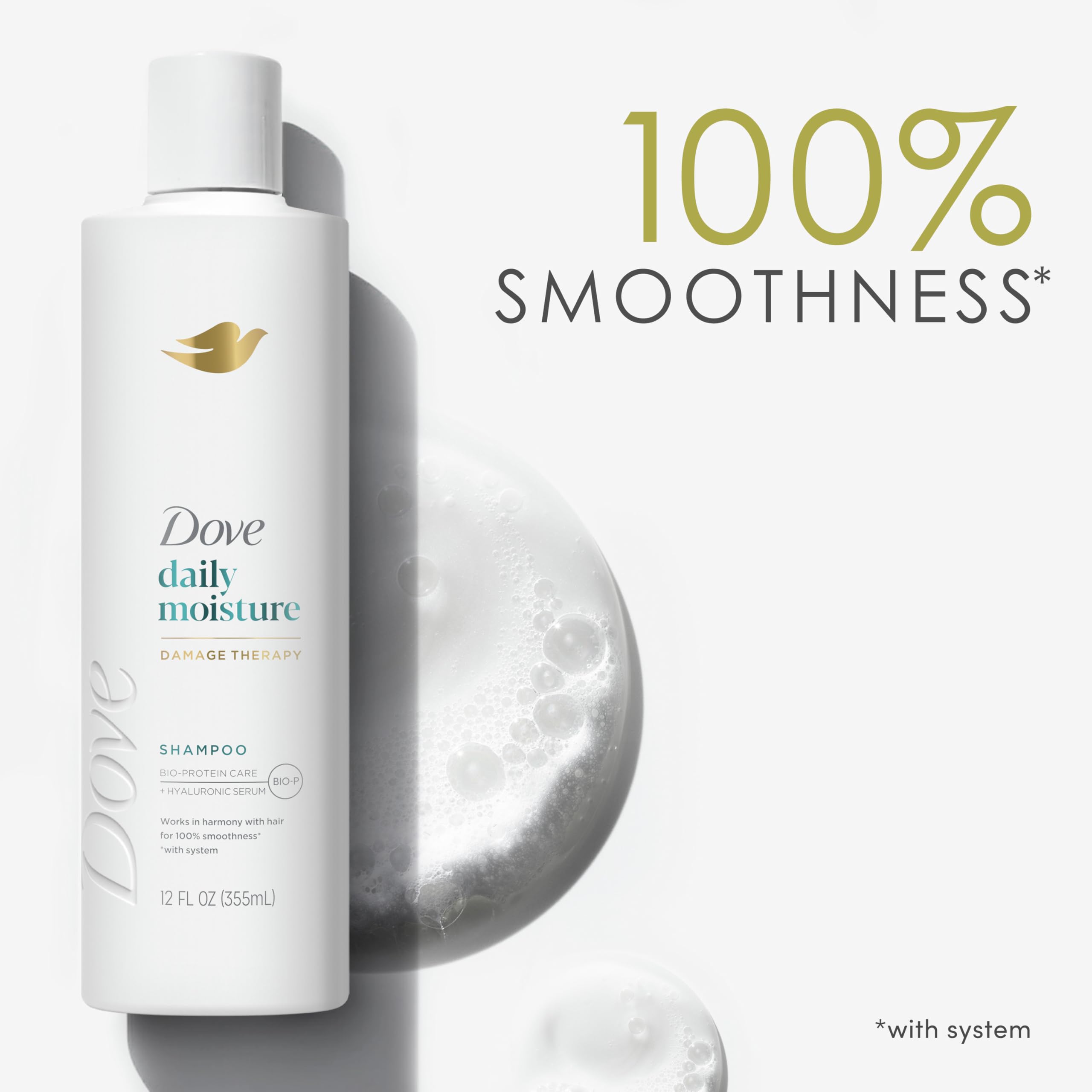 Dove Damage Therapy Shampoo Daily Moisture for Dry Hair with Bio-Protein Care Technology and Hyaluronic Serum 12 Fl Oz