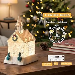 Christmas Lighted Church Water Lantern Snow Globe