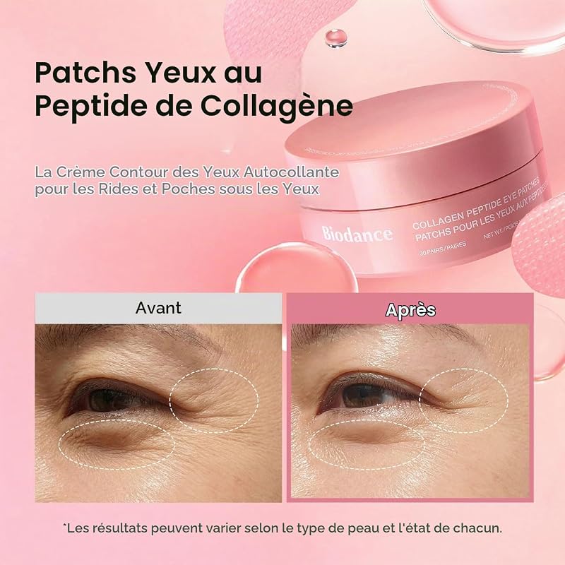 Collagen Peptide Under Eye Patches, Patchs Yeux Hydrogel aux Peptides de Collagène, Pour Cernes, Poches et Ridules, K-Beauty Coréenne, 60 Patchs