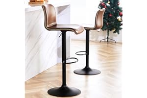 HeuGah Swivel Bar Stools Set of 2, Adjustable Counter Height Barstools with Back, Brown Faux Leather Bar Chairs for Kitchen Island (Brown, Set of 2 (24'' to 32''))