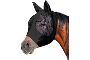 FKKsparkler Horse Fly Mask with Ears, Breathable Stretchy Horse Fly Mask, UV Fly Control Masks for Horses Black