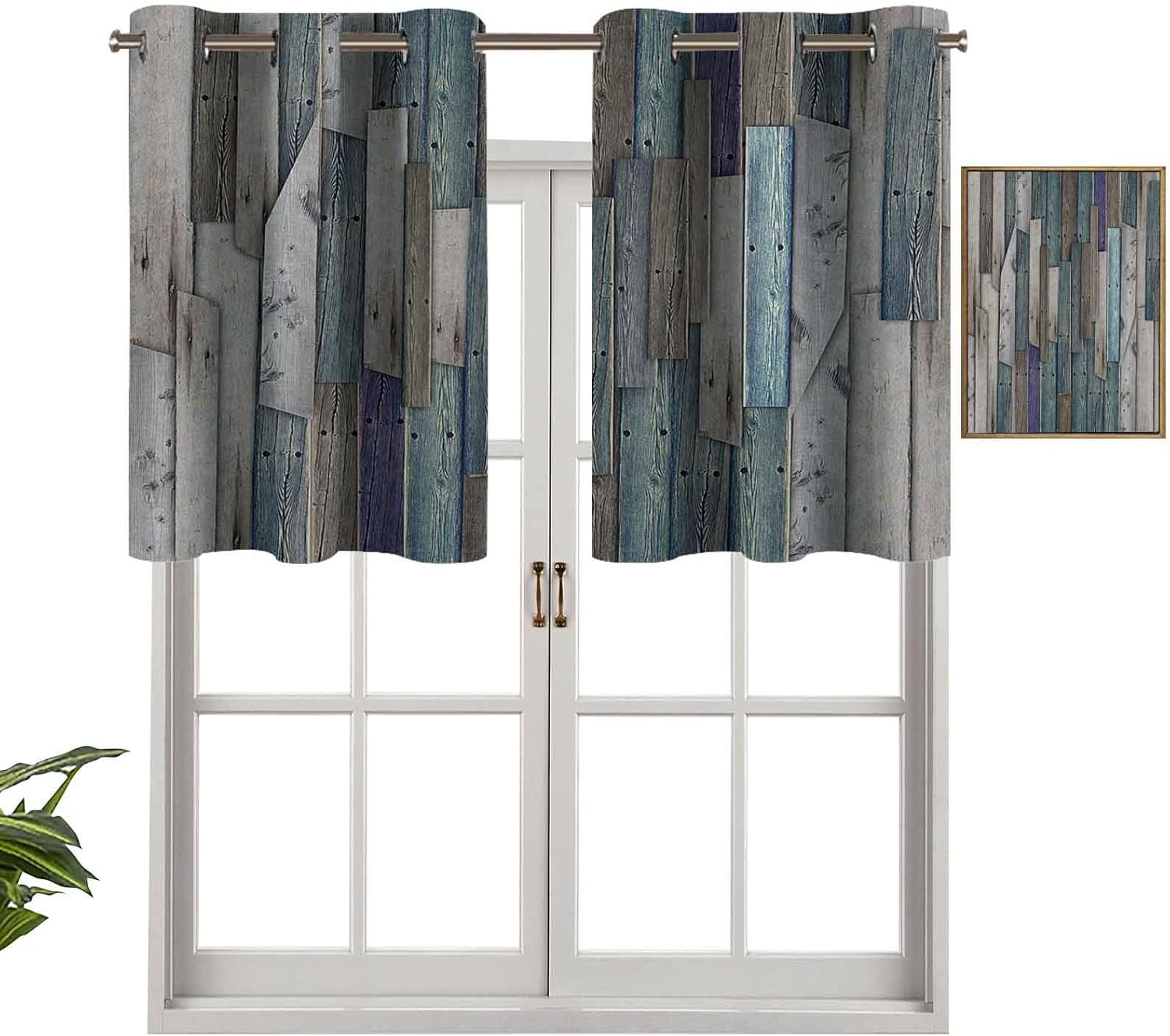 Cortinas con ojales, aislamiento térmico, color azul, gris, rústico