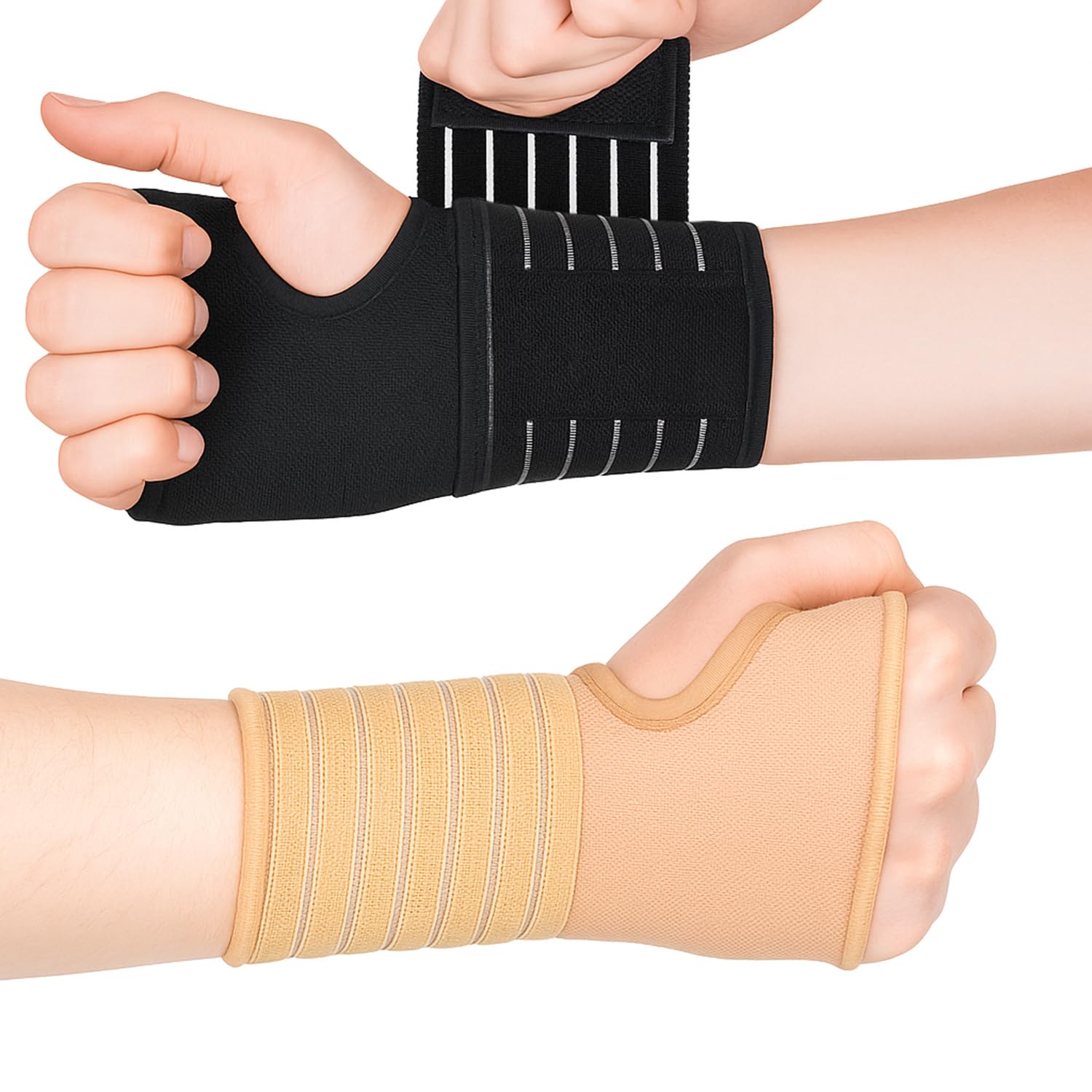 Actesso Elastic Wrist Support With Strap - Ideal for Sprains, Injury or Tendonitis with no metal bar - Support without inhibiting flexibility | Left or Right (Beige, S (Pack of 1))