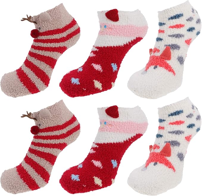 Amosfun 3Pairs Christmas Floor Socks Fuzzy Slipper Socks Plush Anti