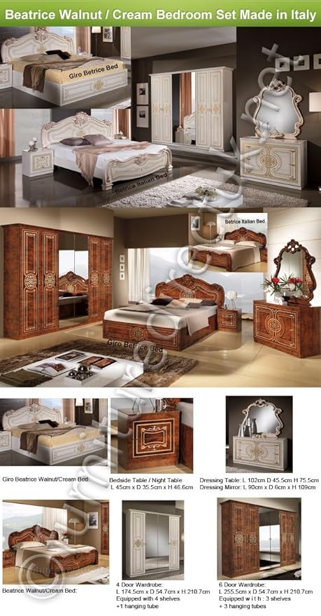 Mcs Beatrice Cream Finish Italian Bedroom Set With 6 Door