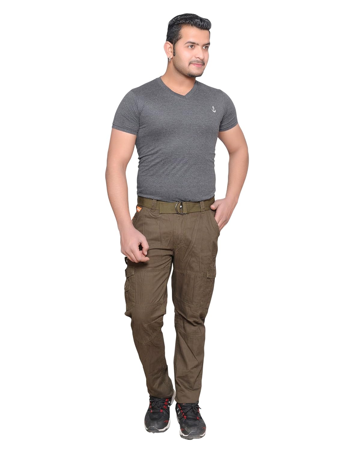 krystle men's cotton stylish cargo trouser pant 6 pocket green