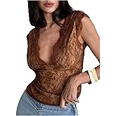 MakeMeChic Women's Sexy Lace Tank Tops V Neck Backless Double Lined Summer Going Out Tops