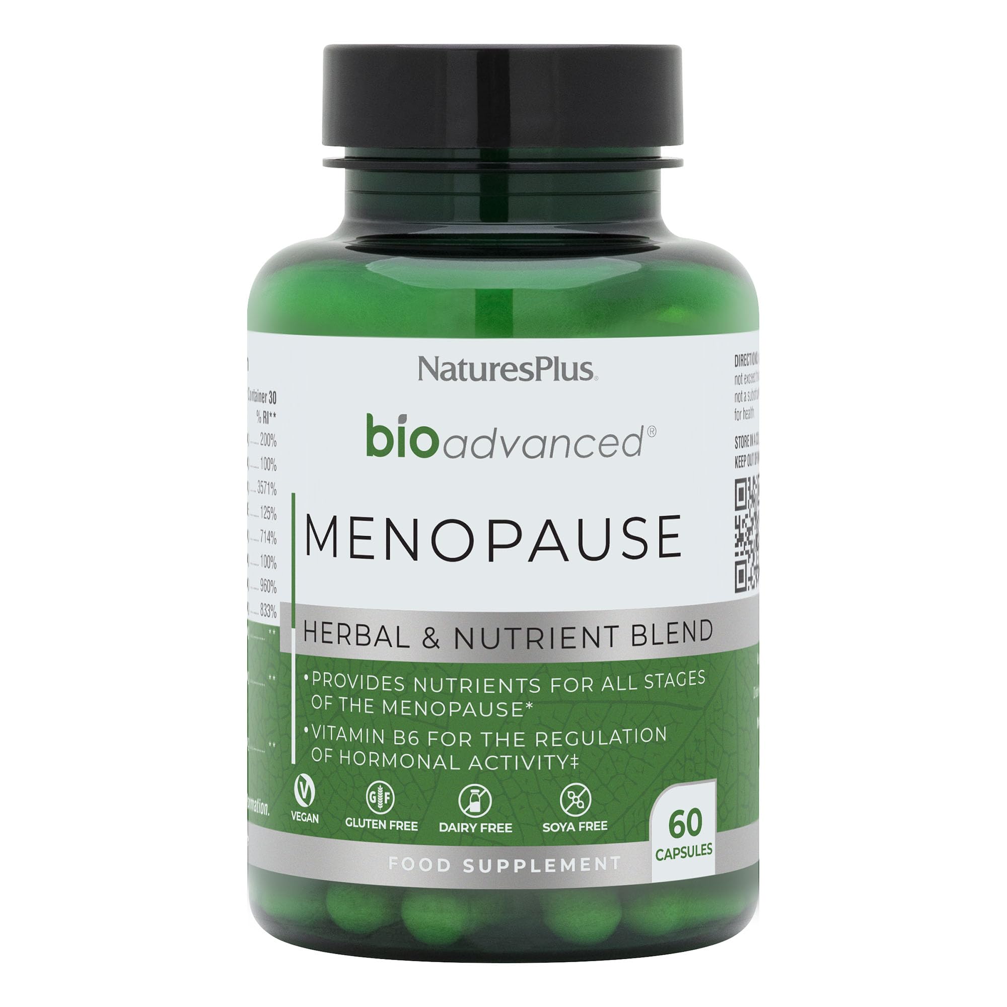 NaturesPlus BioAdvanced Menopause - Menopause Supplement for Women Balance - D3, Magnesium, B6, Sea Buckthorn, Ashwagandha, Maca, Sage, Dong Quai - Gluten Free, SOYA Free, Vegan - 60 Capsules