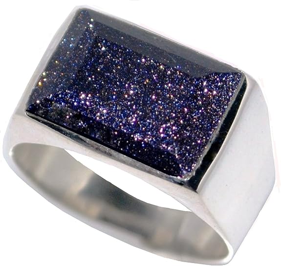 Mens 925 Sterling Silver Blue Sunstone Gents Ring, Rings