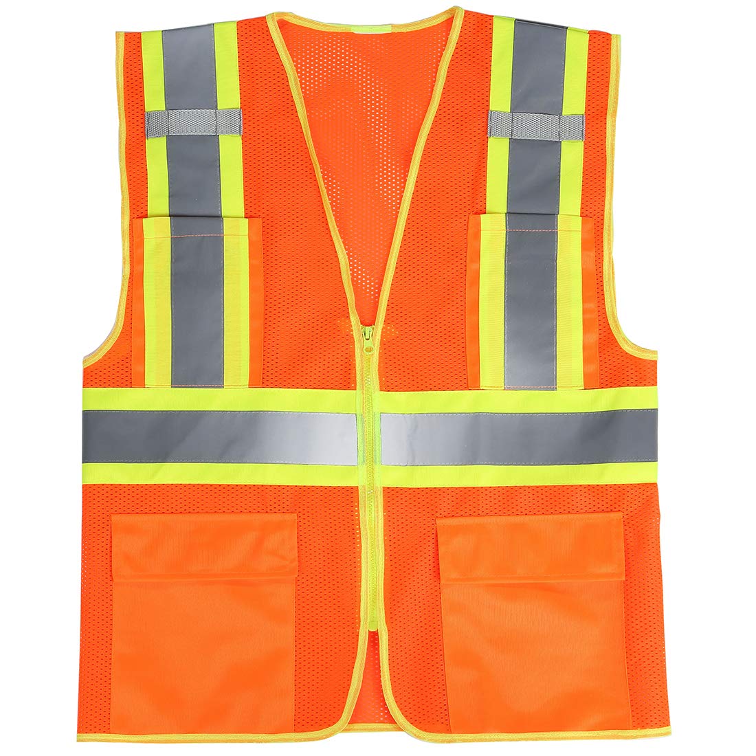SULWZM High Visibility Reflective Safety Vest with Zipper and Pockets,Breathable Mesh Vest Yellow,XL