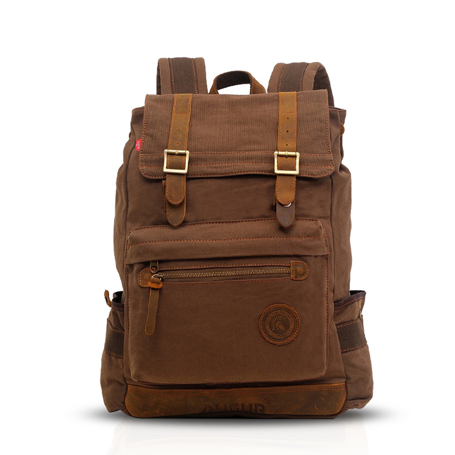 FANDARE 15.6" Laptop Backpack Classic Wear-Resistant Canvas Backpack, Brown, L, Leisure Backpack