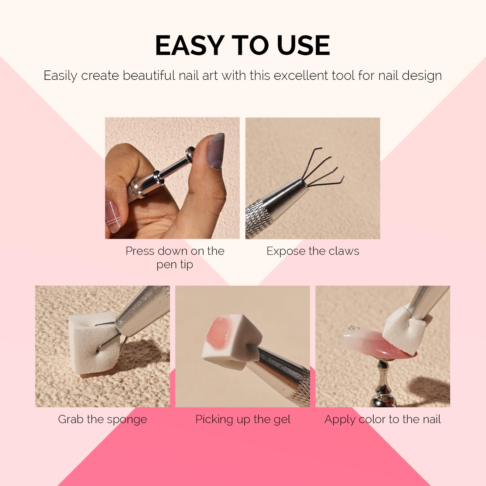 MelodySusie 100Pcs Soft Nail Sponges for Ombre, Nail Art Sponges With Grabbing Pen, Blooming Nails, Gradient Nail, Manicure Nail Art Tools, Professional Accessories Supplies for Home and Salon Use - Image 5