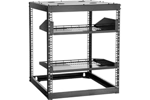 VEVOR 12U Open Frame Network Rack, 23 in Depth, Wall Mounted or Floor Standing Server Rack, Heavy Duty 4 Post, with Vented Sh