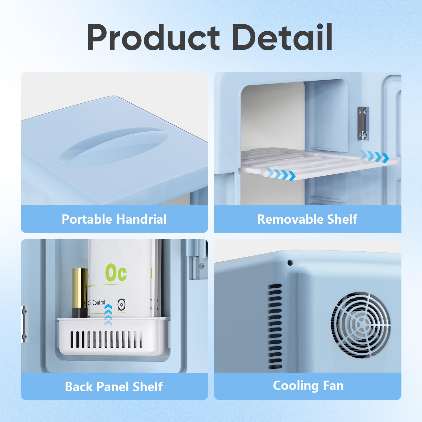 PERSONAL CHILLER 6L Skincare Fridge with LED Makeup Mirror, Mini Fridge Cooler and Warmer, Portable Fridge for Makeup, Skincare, Snacks, Bedroom Vanity, Blue - Image 5