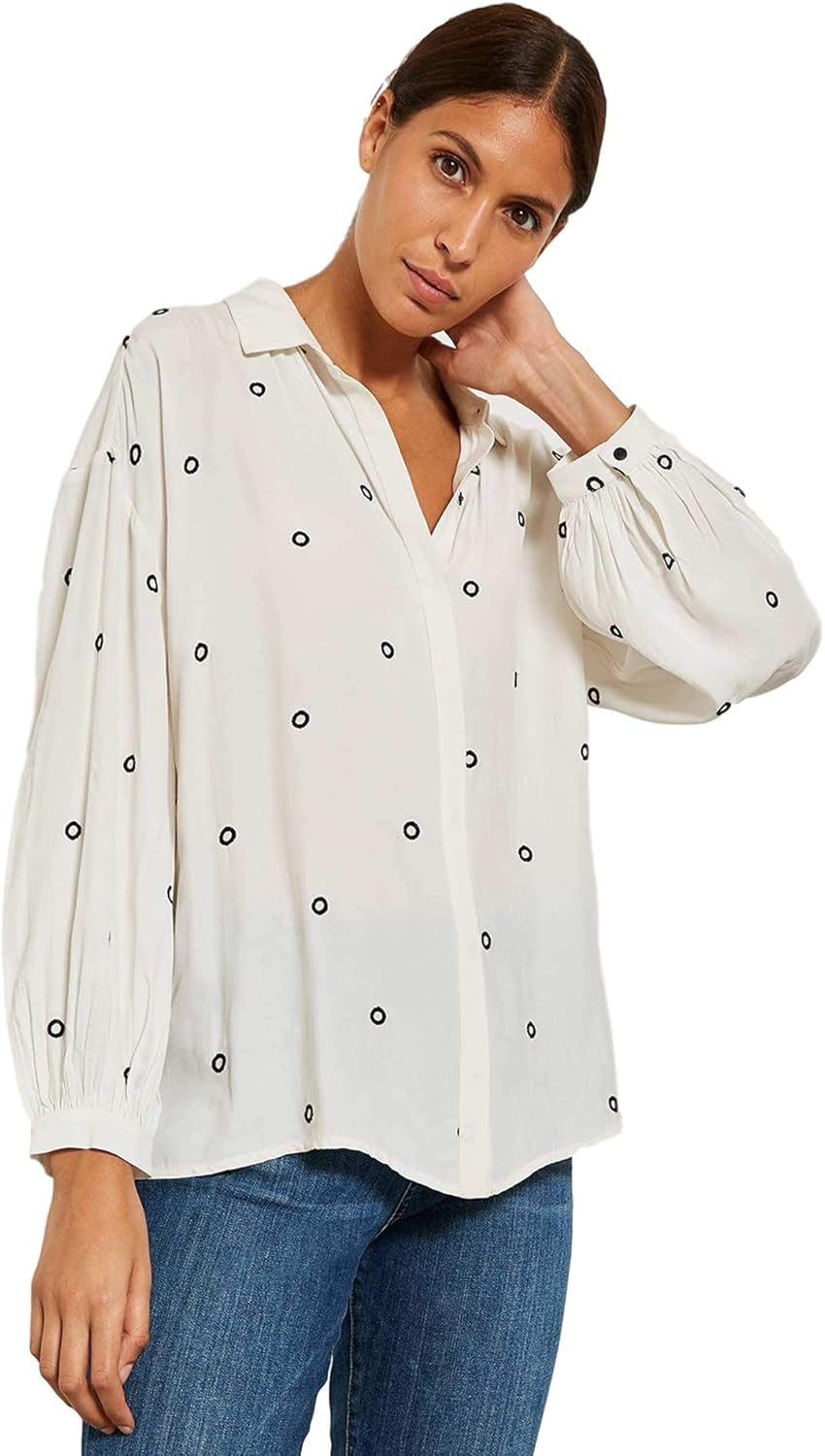 Mint Velvet New Ivory Circle Embroidered Crepe Shirt Blouse RRP £79