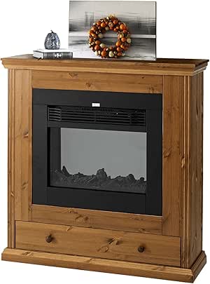 Chimenea Eléctrica Ivy de madera maciza de pino en color marrón lacado