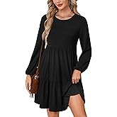 LYANER Women's Long Sleeve Crewneck Ruffle Hem Tunic Dress High Waist Ruffle A Line Tiered Mini Dresses