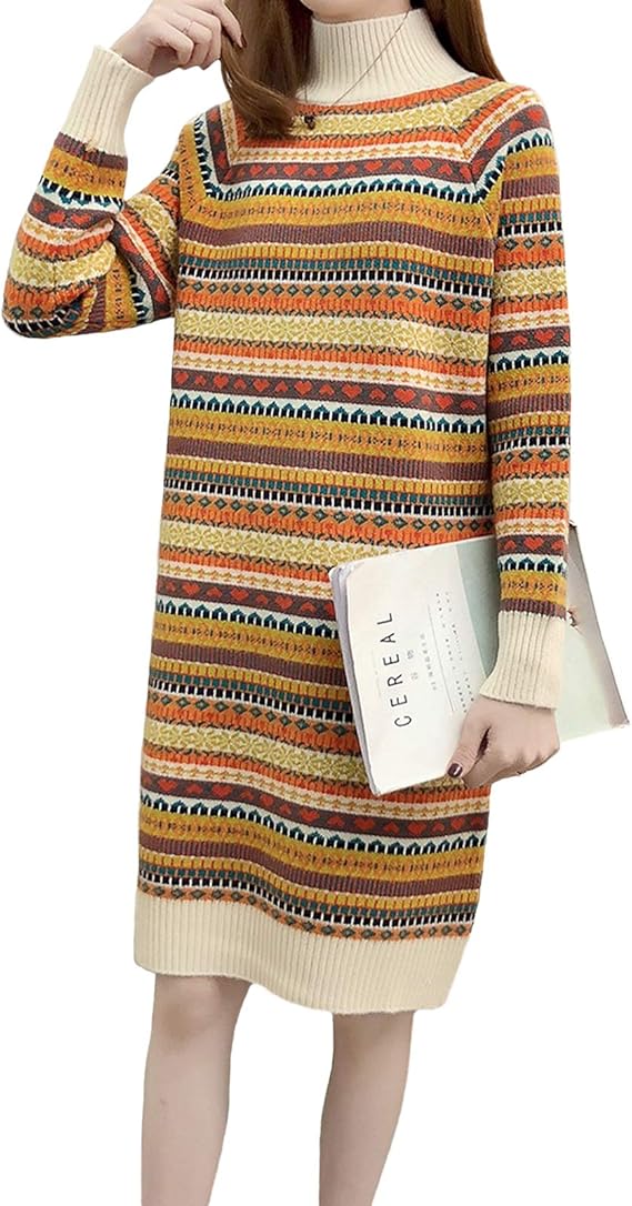 Amazon ワンピース レディース 秋冬 セーターワンピース ファッション ロングワンピース ゆったり エスニック風 セーターワンピース トップス 長袖 体型カバー チュニック ワンピース チュニック 通販