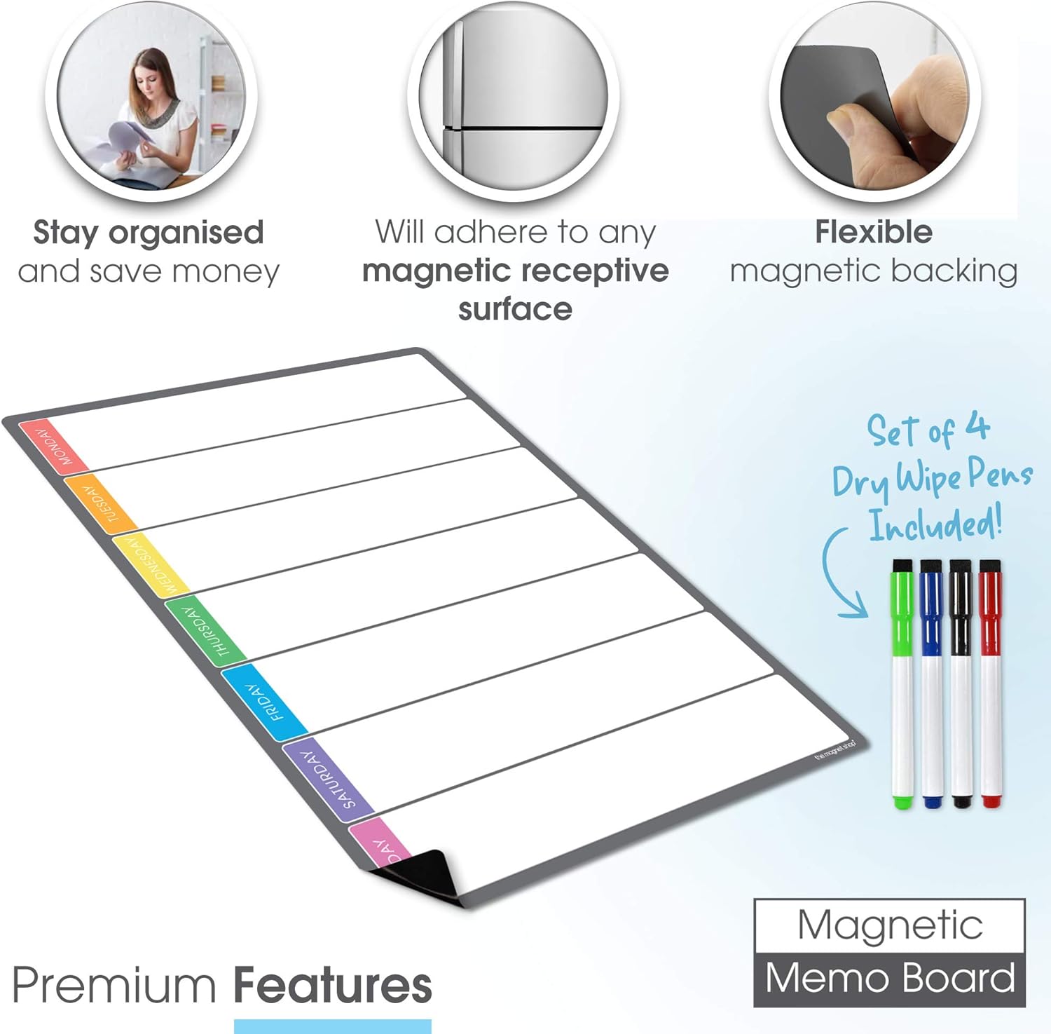 TMS Magnetic Weekly Planner and Organiser A4, Multi-Coloured Style 2 (4 Pens) - Image 3