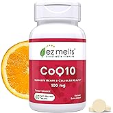 EZ Melts Coq10 - Antioxidant Supplement for Heart, Immune & Energy Support - No Artificial Flavors - Non-GMO & Vegan - Tangy Orange - 60 Dissolvable Tablets (60 Servings)