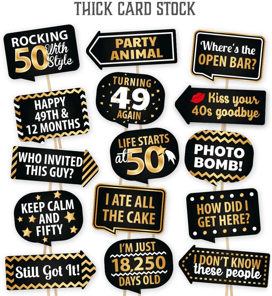 50th Birthday Photo Booth Props By Partygraphix European Made Black And Gold 50th Birthday Decorations Easy To Assemble 50th Anniversary Photo Booth Props Kit Includes 15 Pieces Amazon Co Uk Home Kitchen