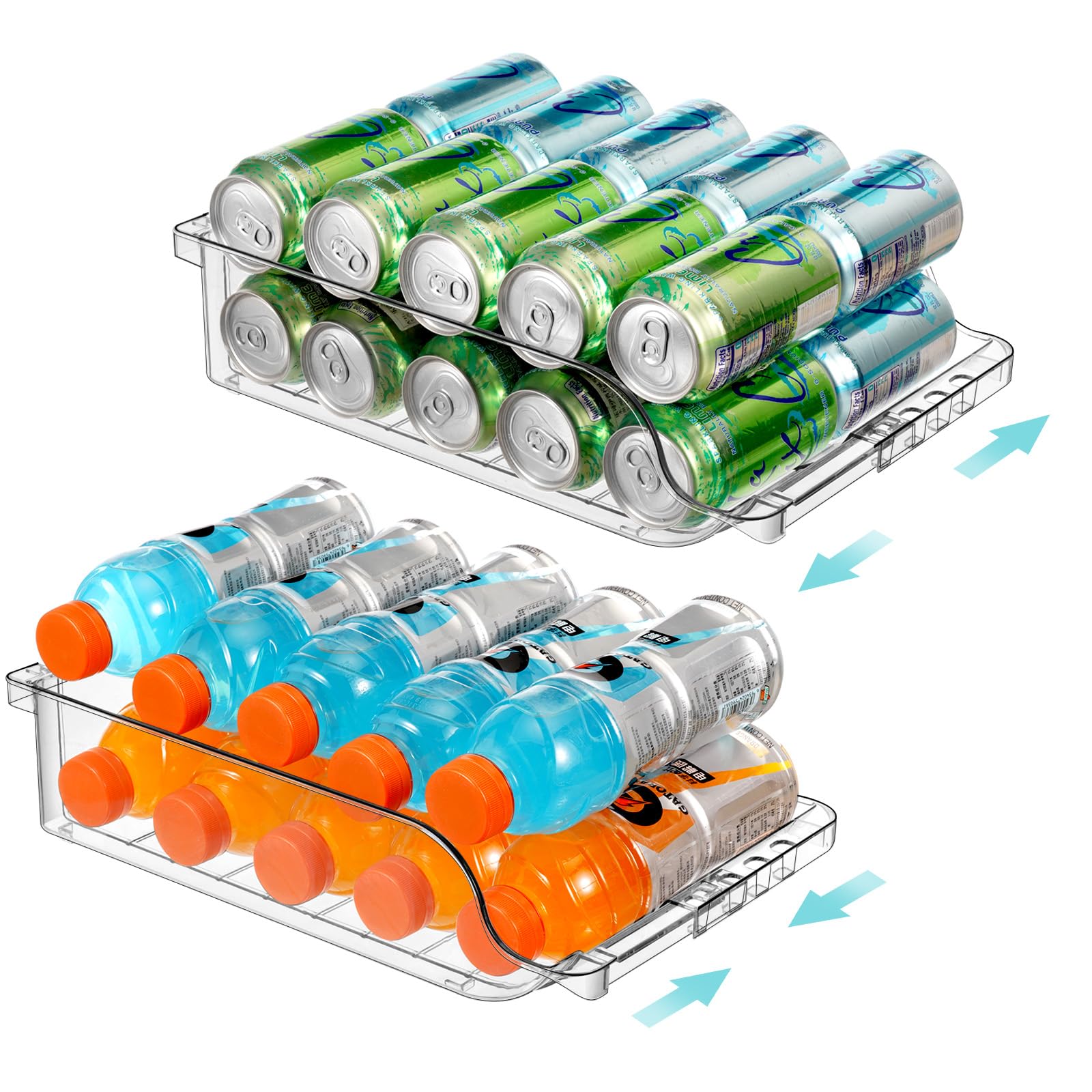 BingoHive 2 Packs Clear Width Adjustable Soda Can Organiser for Fridge Expandable Soda Can Dispenser for Beer Soda Seltzer Pop Can Soda Expand Organiser for Fridge Kitchen Pantry