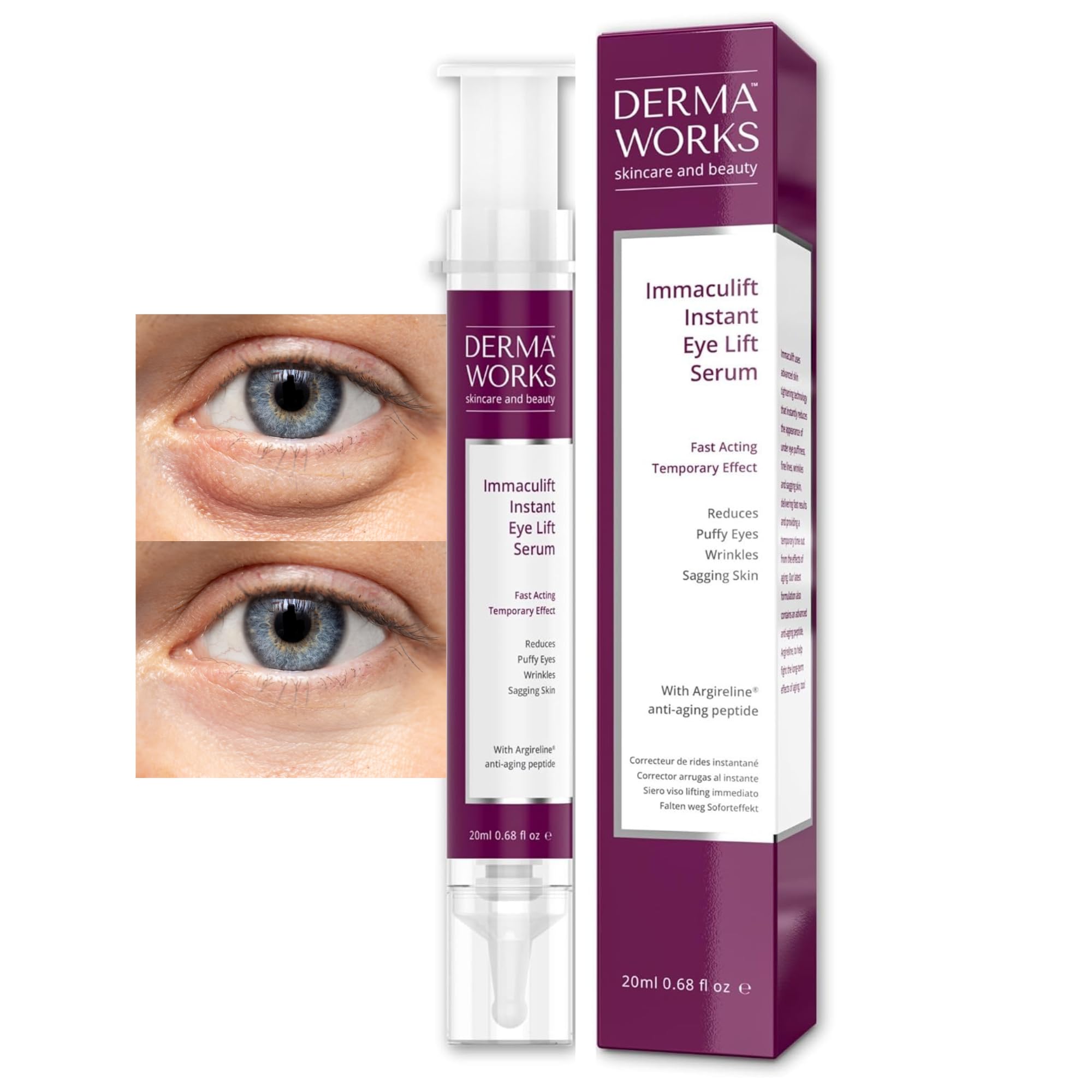 IMMACULIFT Instant Face Tightening Cream - Eye Cream for Dark Circles and Puffy Eyes - Temporary Eye Tightener - Instant Wrinkle Remover with Argireline Serum - Works in 2 Minutes – DERMAWORKS