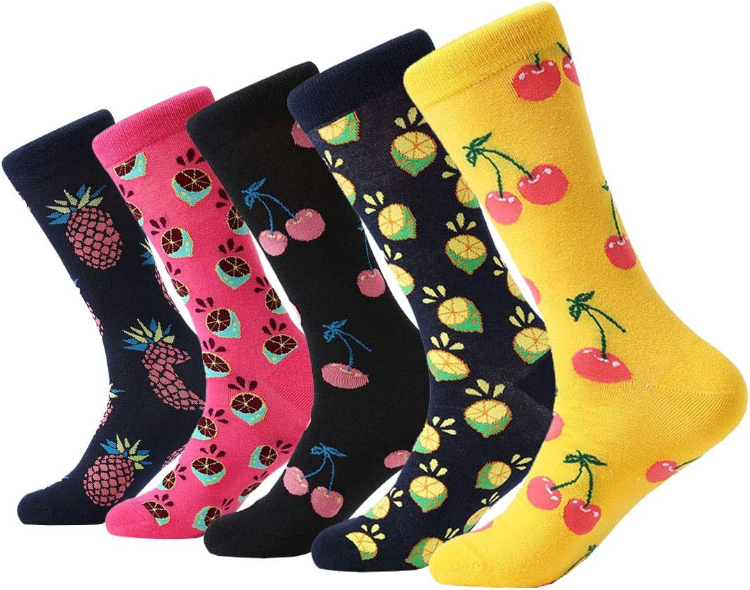 Mixsense Mens Dress Funky Colorful Design Socks For Men Cotton Crew Socks 5 Pack