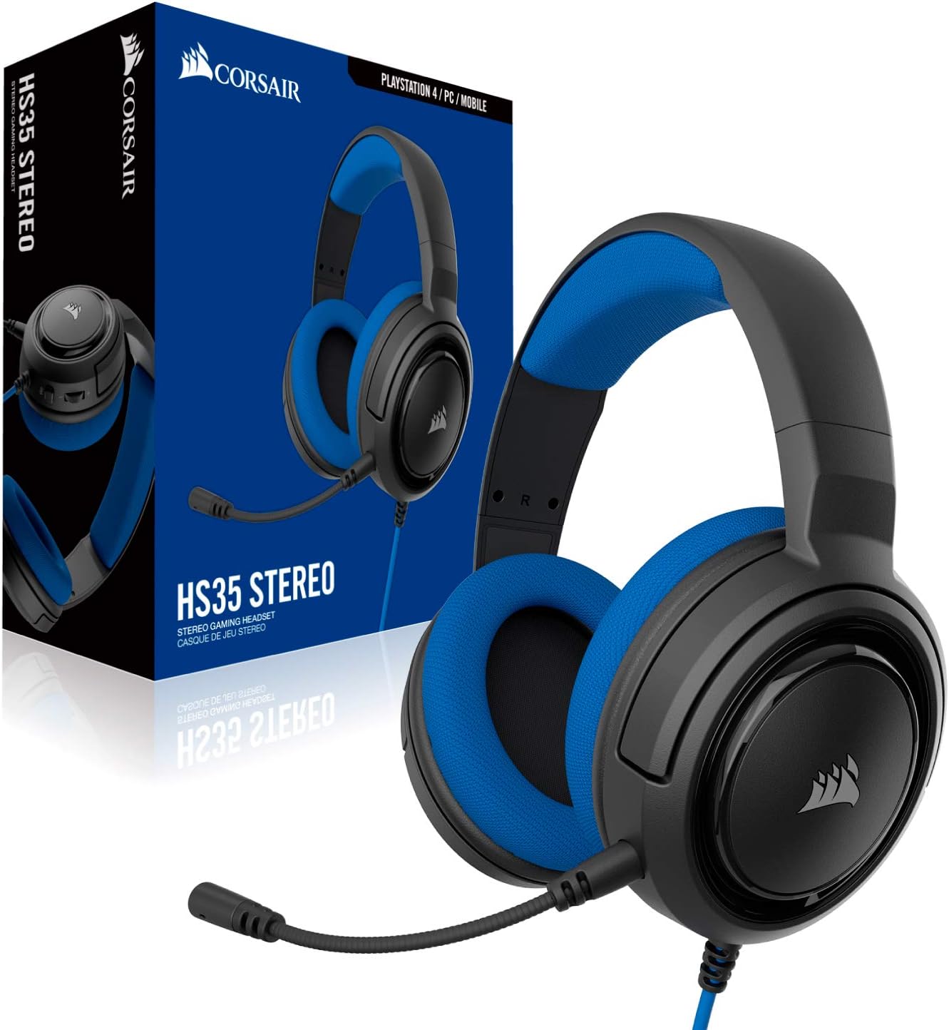 Corsair HS35 - Stereo Gaming Headset - Memory Foam Earcups - Headphones Designed for Playstation 4 (PS4) and Mobile – Blue: Computers & Accessories