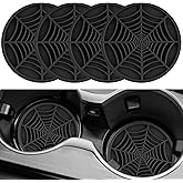 Alpmosn 4PCS Spider Web Car Coasters for Cup Holders, Halloween Funny Non-Slip Silicone Insert Ornaments Coasters, Automotive Cupholder Goth Accessories for Men & Women(Black)