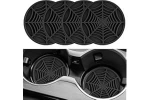 Alpmosn 4PCS Spider Web Car Coasters for Cup Holders, Halloween Funny Non-Slip Silicone Insert Ornaments Coasters, Automotive Cupholder Goth Accessories for Men & Women(Black)
