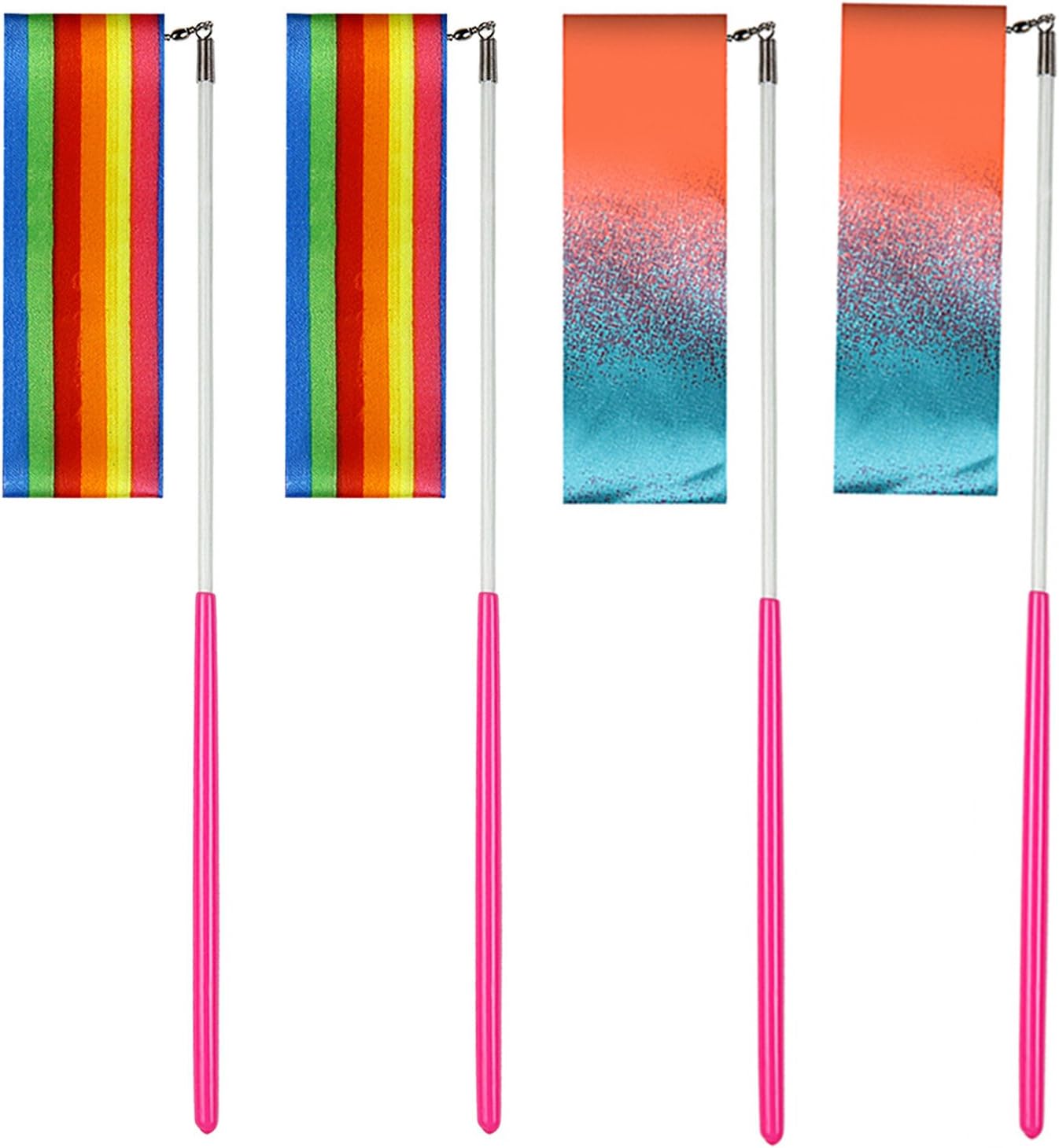 AITIME 4 Pieces 2 Meters Rhythmic Gymnastics Dance Ribbons,Dancer Ribbons with Twirling Wands for Kids Dancing,CE and EN71 Approved, Starry Sky and Rainbow Colors