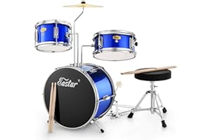 Kids Drum Kit Eastar 14 '' for Kids Beginners, Drum Set 3-Piece with Adjustable Throne, Cymbal, Pedal & 2 Pairs of Drumsticks