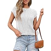 Dokotoo Sweater Vest Women Cap Sleeve Summer Tops Crew Neck Casual V-Pattern Pullover Sweaters Tank Top Loose Fit