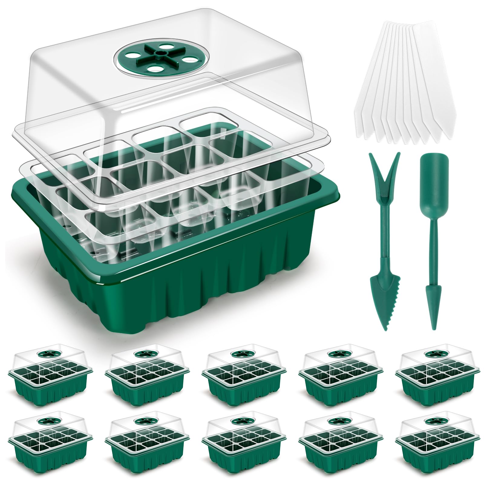 Photo 1 of EamPrsk 3rd Gen Seed Starter Tray, 10 Packs Seed Starter Kit (120 Total Cells), Upgraded Thick Seedling Tray with Adjustable Humidity Dome, Plant Germination Trays for Seeds Starting Growing