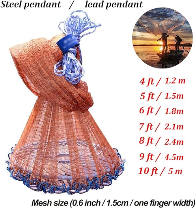 Saltwater Fishing Cast Net with Round Disc for Bait Trap