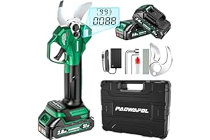 PAOWAFOL Electric Pruning Shears, 1.6 inch (41mm) Cutting Diameter Cordless Electric Scissors with LCD Display, 21V Brushless Motor Branch Cutter with 2 PCS Rechargeable 2000mAh Batteries & 2 Blades