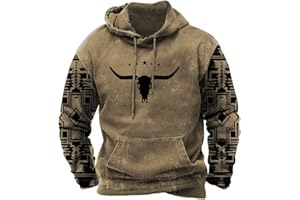 PORCLAY Mens Aztec Hoodie Western Cowboy Hooded Sweatshirt Country Graphic Print Oversized Pullover Shirts with Pocket