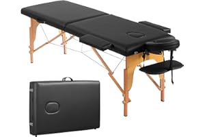 PrimeZone Portable Massage Table Lash Bed- Height Adjustable 2 Folding Massage Bed, Black Tattoo Lash Table with Carrying Bag, Professional Wooden Spa Table for Eyelash, Facial, Home, Therapy, Salon