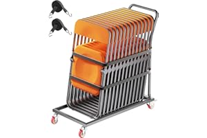VEVOR Folding Chair Rack, 300 LBS Capacity, L-Shape Vertical Placement Chair Cart for 25 Chairs, Heavy-Duty Metal Chair Storage Dolly with Rubber Wheels, Multi-Function Chair Holder, Matte Black