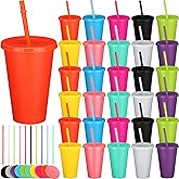 Remerry 80 Pcs Plastic Cups with Lids and Straws Reusable Tumblers Holiday Drink Coffee Cups with Lids for Birthday Christmas Party Favors Gifts, 16 oz(Multicolor)